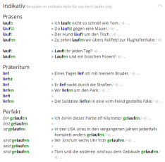 Příkladové věty ke konjugaci německého slovesa